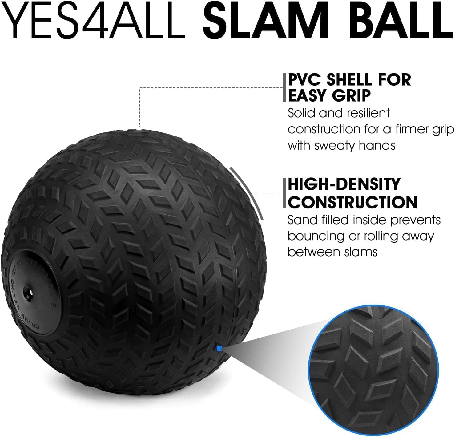Yes4All 20 lbs Slam Ball for Strength, Power and Crossfit Workout - Fitness Exercise Ball with Grip Tread & Durable Rubber Shell (20 Lbs, Black) : Sports & Outdoors