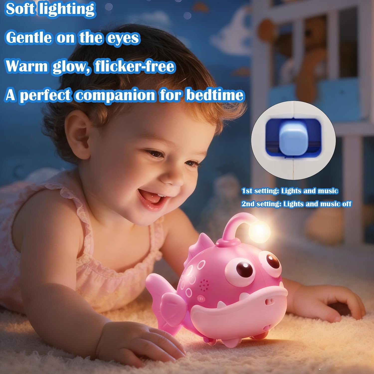 Electric Fish Toy Induction Flashlight for Babies - Musical Toy with Soft Sounds, Suitable for 6, 9, 12 Months and Older, Promotes Motor Development and Attention (Red)