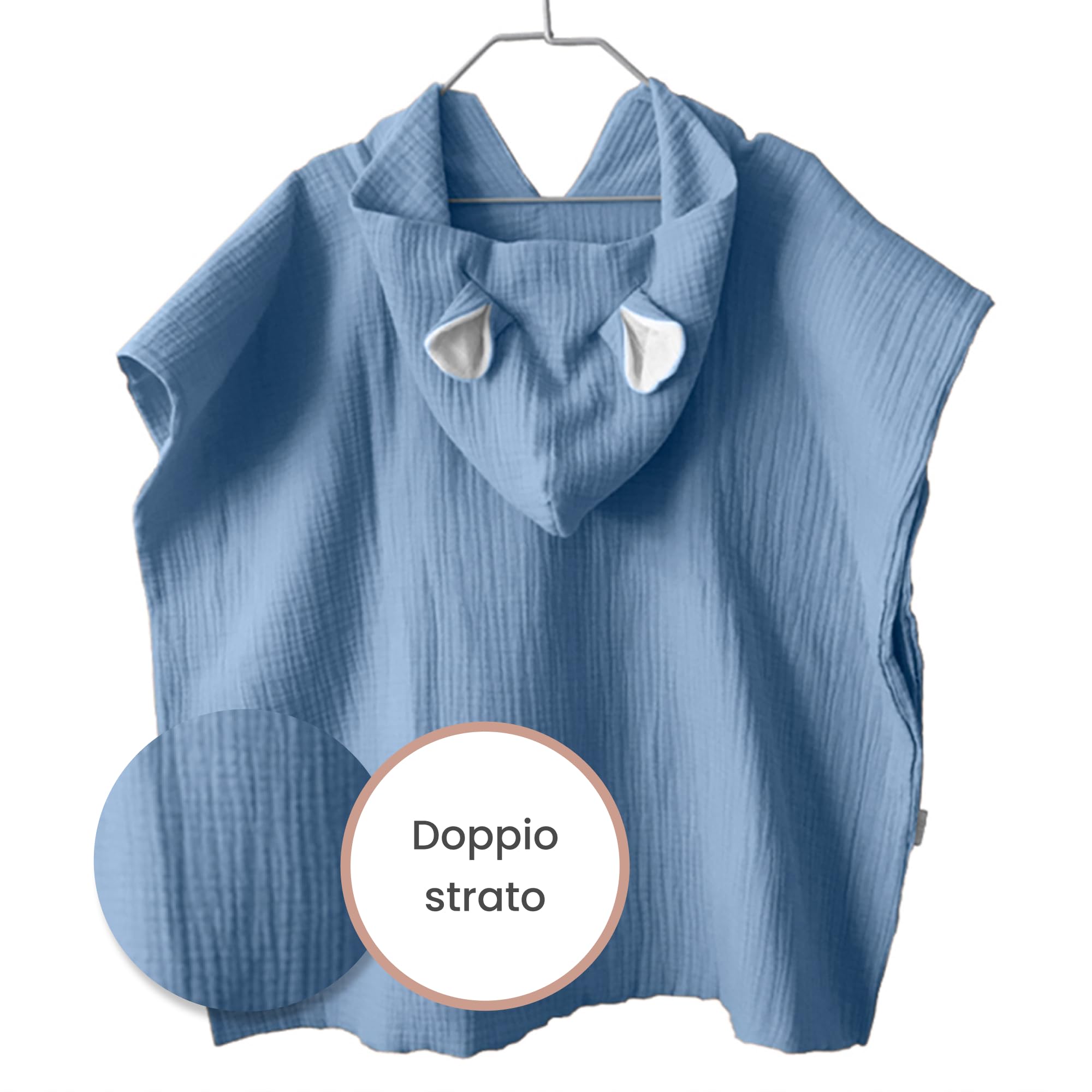 MIMUSELINA Poncho Mare Bambino in Mussola 100% Cotone | Asciuga Senza Strofinare | Accappatoio Neonato Leggero e Assorbente | Uso Quotidiano, Bagno, Mare e Piscina | Prodotto in Spagna | Blu