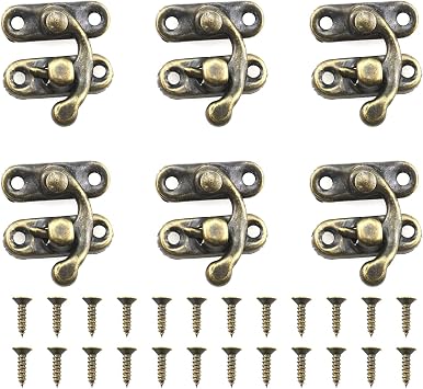 6Set Mini Swing Arm Clasp Latch Vintage Style Left Right Toggle Hasp Hook Metal Catch Curved Buck with 24 Screws for Suitcase Jewelry Box 27x23mm Bronze