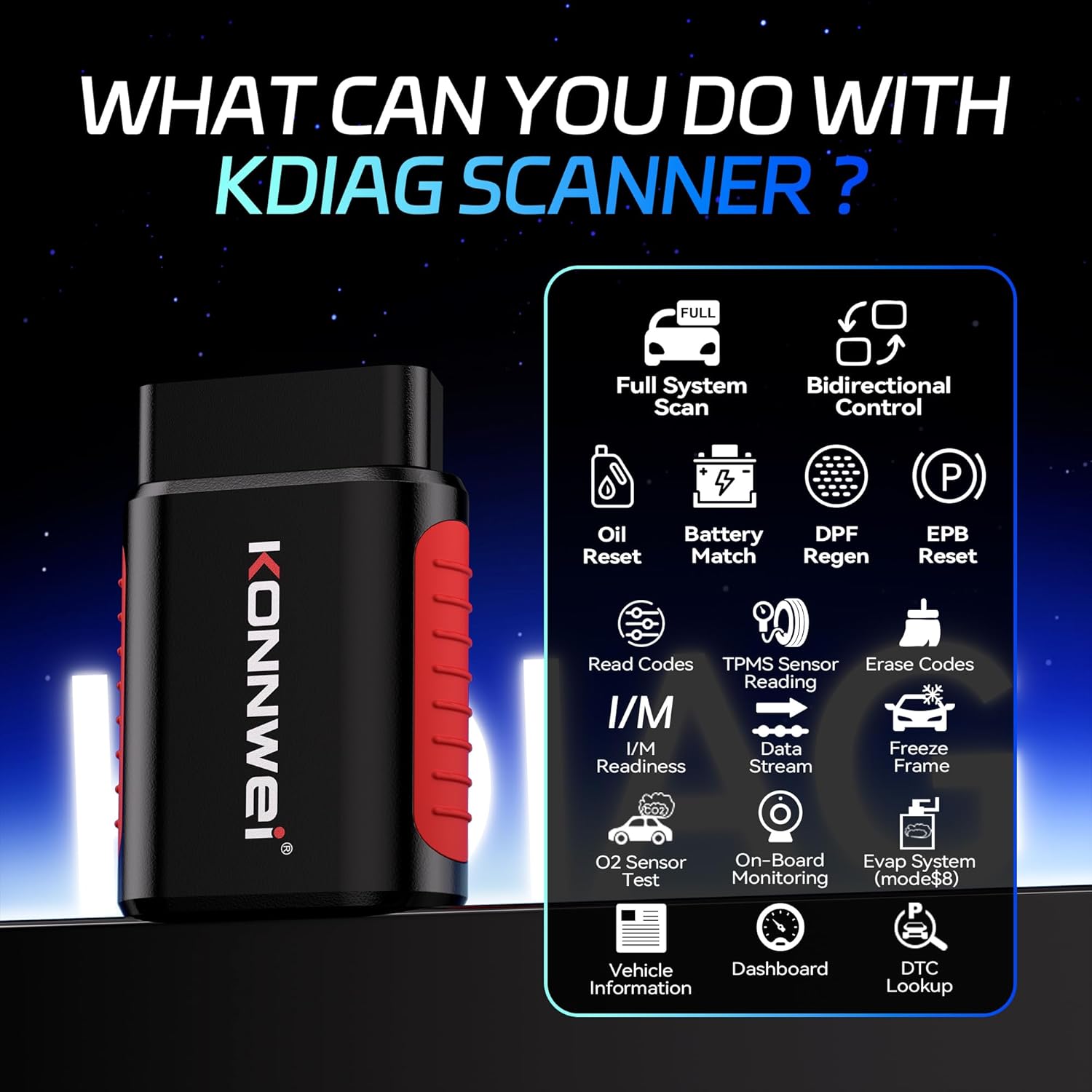 KONNWEI OBD2 Scanner Bluetooth - Full System Diagnostic Tool w/Bi-Directional Control, Oil/EPB/DPF/BMS Reset、TPMS Read for 40+ Vehicles, No Subscription, Lifetime iOS Android App, Storage Box Included