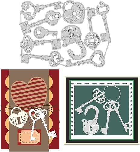 GLOBLELAND Plantilla de estampado de llaves vintage, cerraduras de acero al carbono, troqueladas, llaves troqueladas para álbumes de recortes,