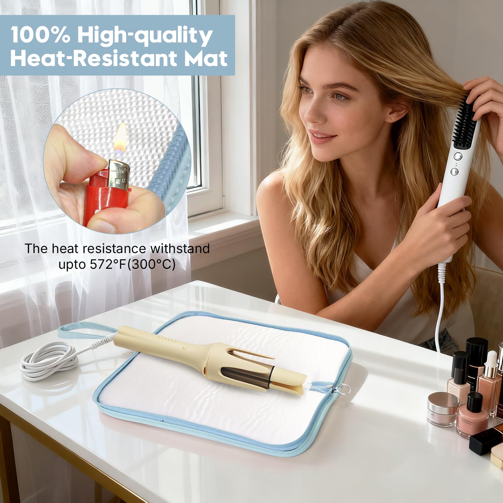 Hair Tools Organizer-Tasche, hitzebeständige Mattenhülle, heiße Werkzeuge, Reisetasche, tragbare Flacheisen-Tasche für Glätteisen, Lockenstäbe, Glätteisen und heiße Styling-Werkzeuge (blau)
