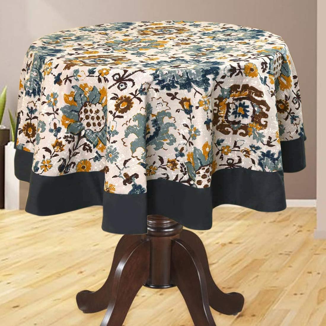 Bilberry Furnishing By Preeti Grover Cotton Flowered Round 4 Seater Table Cover (Multicolour, 60 Inches)