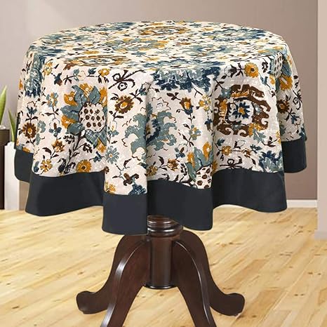 Bilberry Furnishing By Preeti Grover Cotton, Decorative Hand Made Cotton Flowered Round 4 Seater Table Cover (Multicolour, 60 Inches)