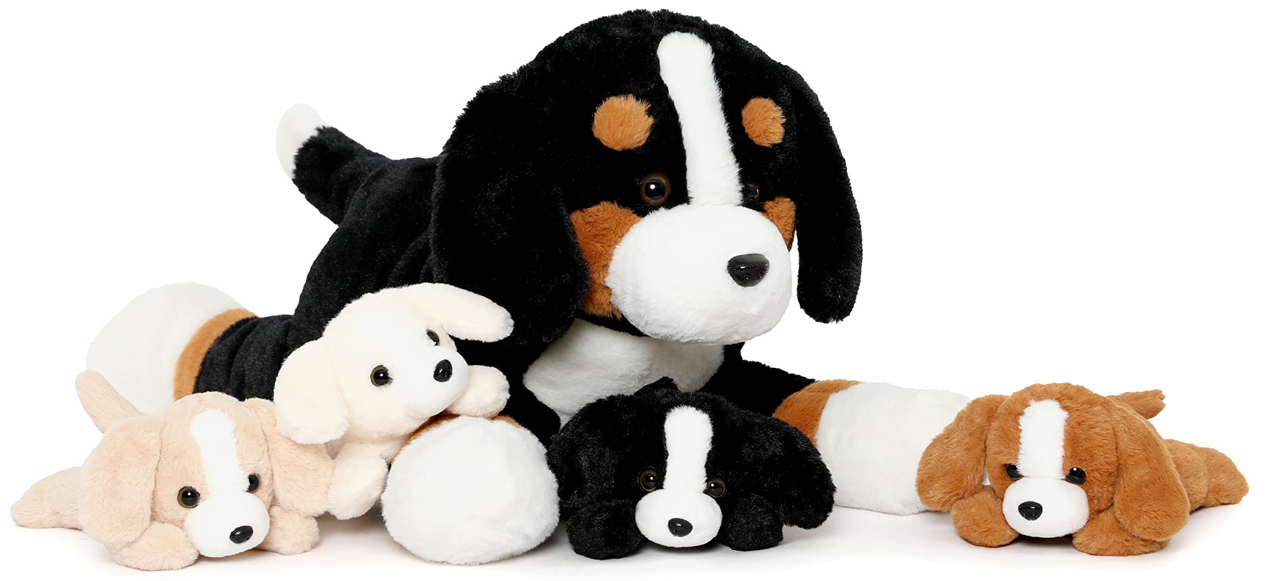 MorisMos Berner Sennenhund Kuscheltier XXL mit 4 Babys im Bauch, groß Hund Plüschtier Stofftier Kuscheltiere, riesen großes Hundkissen Spielzeug Geschenk