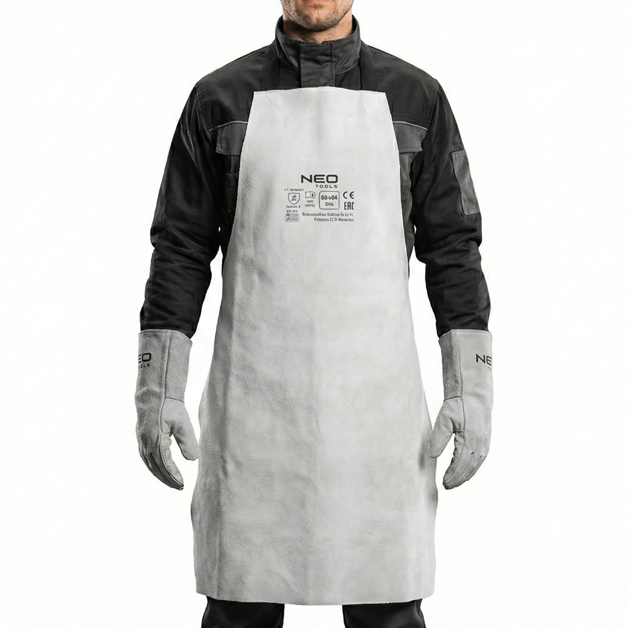 NEO TOOLS Grembiule da saldatura in pelle di alta qualità 60 x 90 cm Protezione robusta per lavori di saldatura Resistente al calore e ignifugo Cintura regolabile per collo e cintura in vita