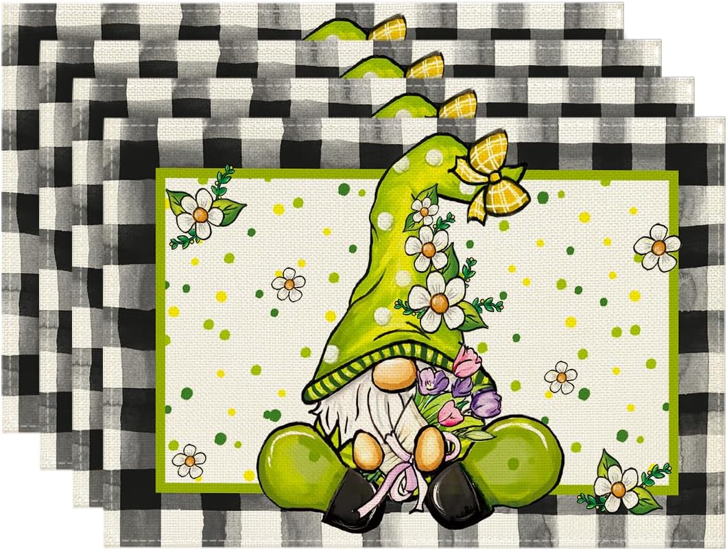 Set of 6 Bee Gnome Placemats Summer Sunflower Placemats