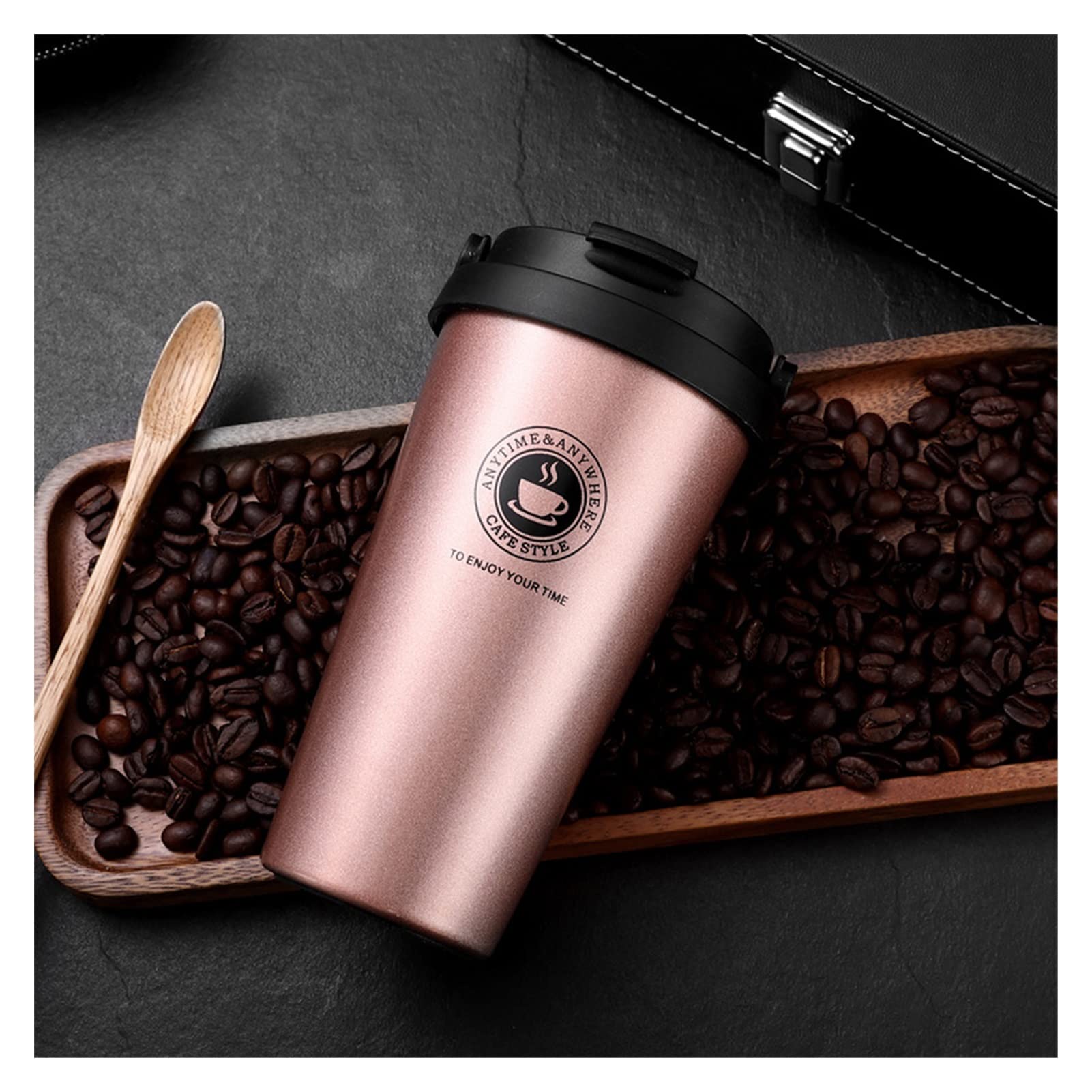Taza de café de Gran Capacidad de 500 ml con Tapa y asa, Regalo Creativo de Navidad y Año Nuevo, de Acero Inoxidable.