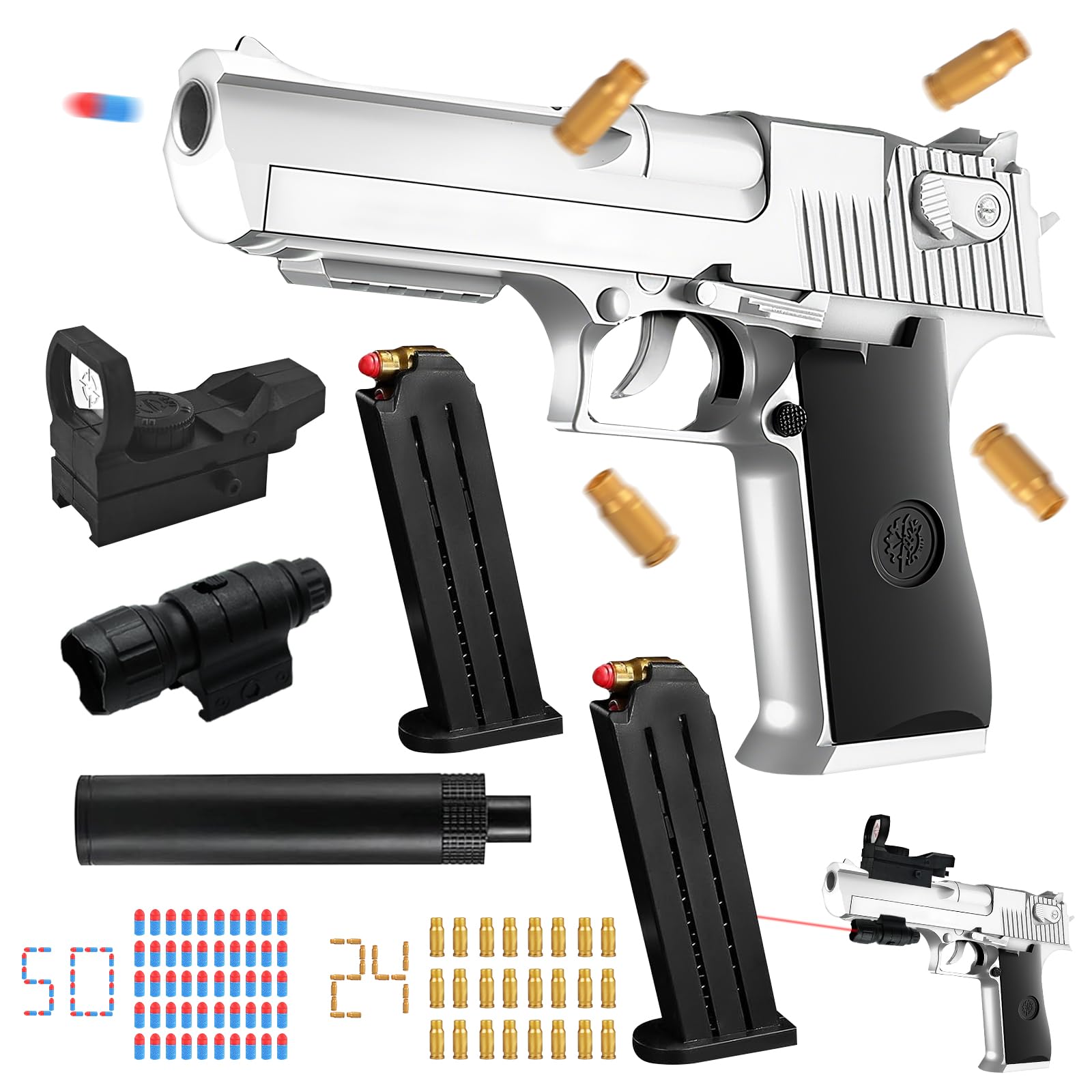Pistola Giocattolo Bambini, Pistola Giocattolo a Proiettile Morbido, Armi Giocattolo, Pistola per Bambini, Blaster in Schiuma, Pistola Giocattolo Realistica, con Proiettile Morbido (Argento) | Pistola Soft Bullet in schiuma, con proiettili in schiuma, car