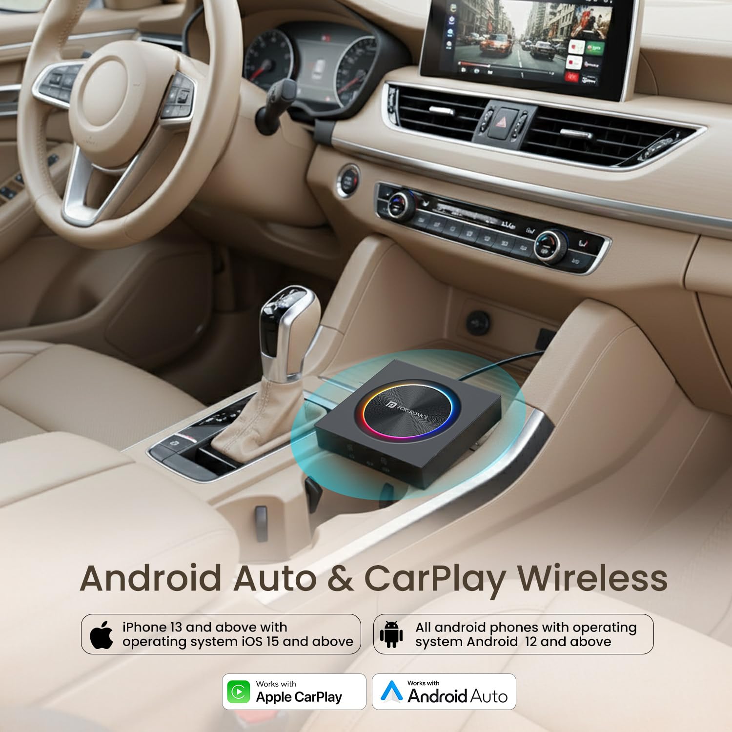 Portronics Tune Prime CarPlay & Android Auto Adapter, Stream YouTube, Netflix, JioHotstar on Car Screen, Converts Wired to Wireless, Qualcomm Octacore Snapdragon, Built-in GPS, 4G SIM Slot, 4GB + 64GB — Amazon image 2
