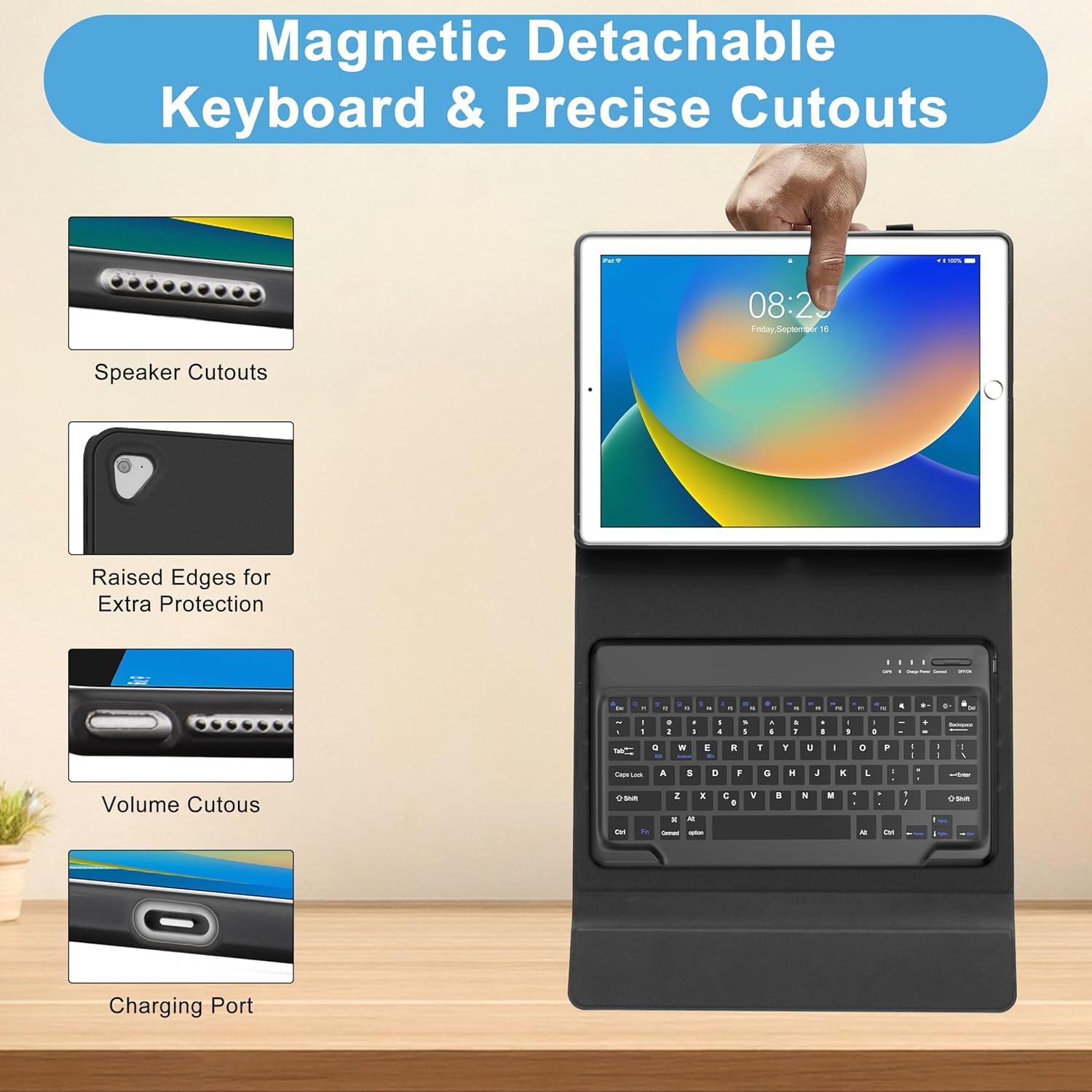 for iPad Pro 12.9 Case with Keyboard, Magnetic Detachable Wireless Bluetooth Keyboard, Slim Protection Case with Pencil Holder for iPad Pro 12.9 2nd 2017/1st 2015 Gen (A1670/A1671/A1584/A1652), Black