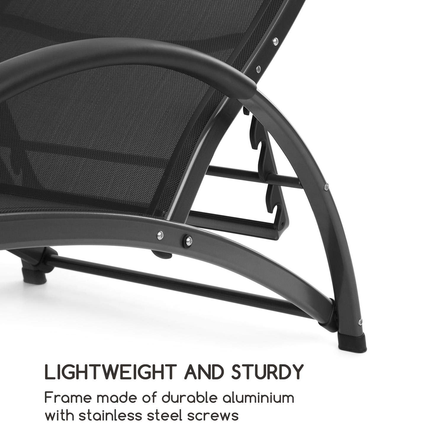 blumfeldt Beverlywood Tumbona Silla Mecedora (Hecha enteramente de Aluminio, Respaldo Regulable en 4 Posiciones, DualComfort, 70% de PVC y 30% de poliéster Comfort Mesh, Tornillos de Acero) Negro
