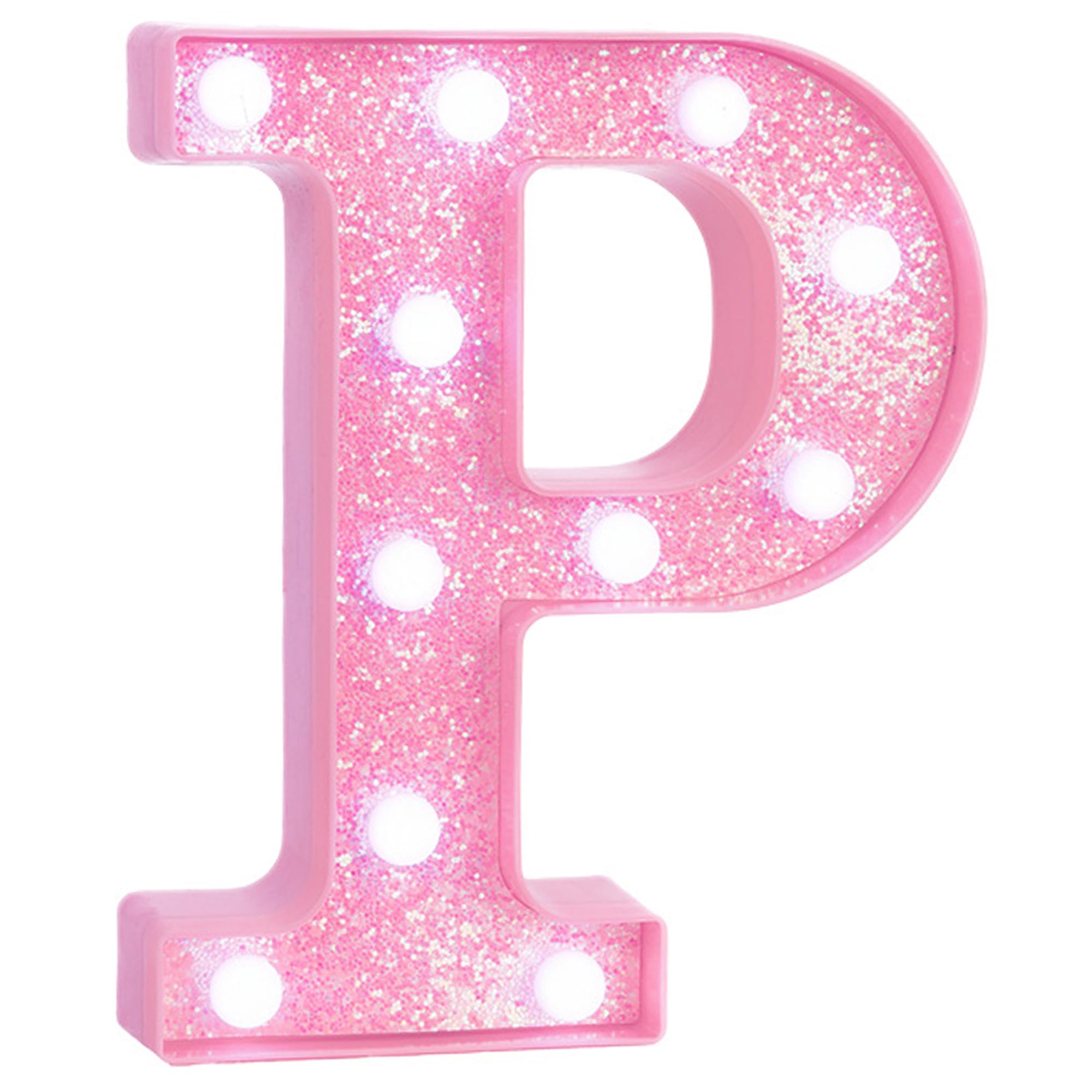 EUFONY Pink Marquee Light Up Letters, Glitter Alphabet LED Letter Lights for Pink Birthday Party Decorations, Battery Operated Letter Sign for Girls Room Vanity Table Decor, Cool White Lights Letter P — image 1