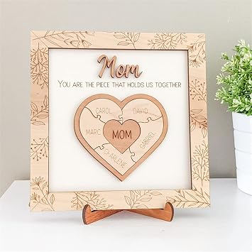 WERWAES Mom Gifts Personalized from Daughter Son Custom 2-8 Name Plaque Grandma Mom Wooden Sign with Kids Names Frame Mother Grandma Gift Ideas Easiest to Give