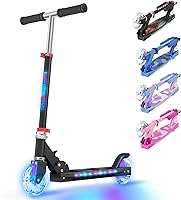 TONBUX Kids Scooter 5-12: Light-Up Wheels, Stem & Deck, 3-Height Adjustable, Foldable 2-Wheel Kick Scooter for Safe Fun