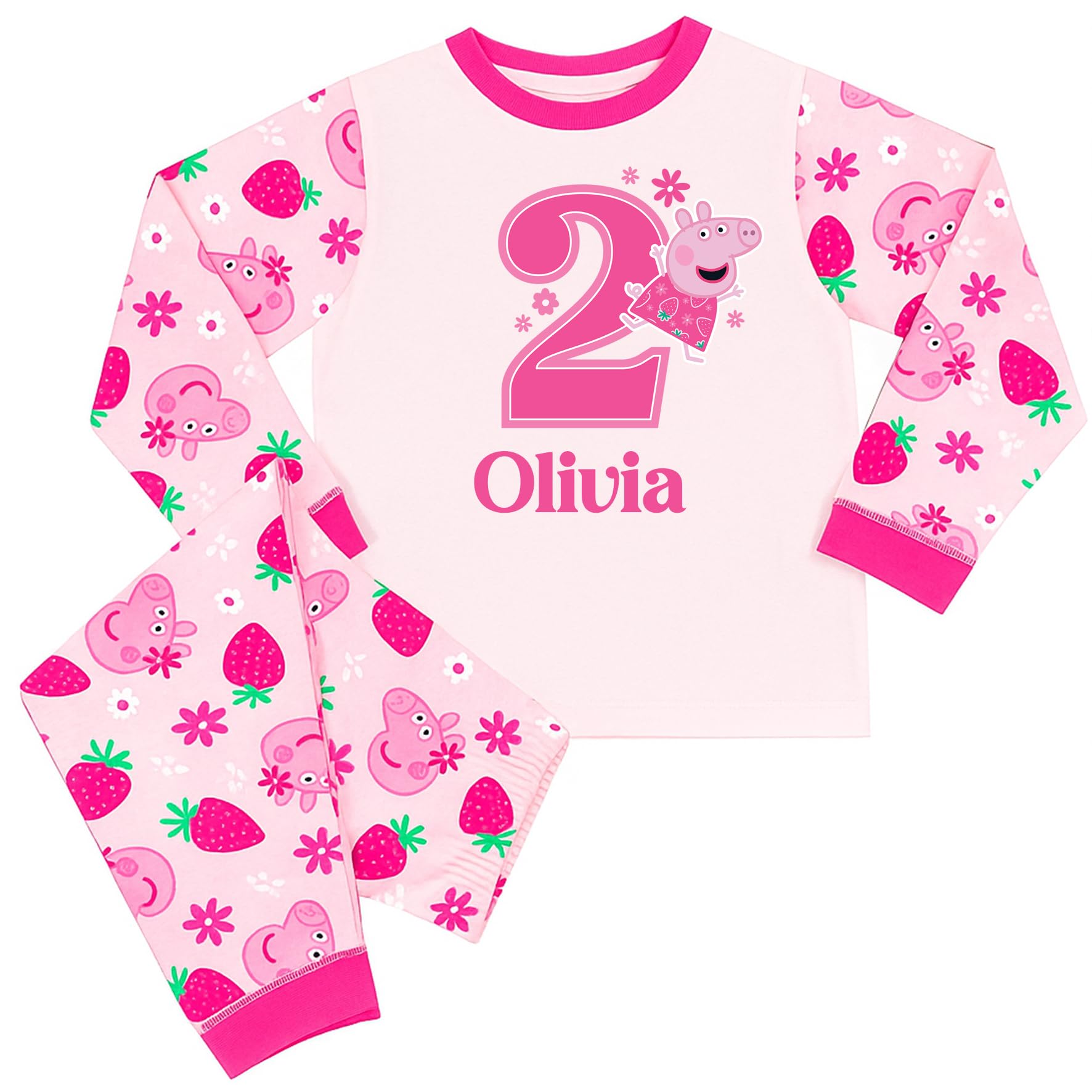 Peppa Pig Personalised Girls Birthday Pyjamas Number Age Name PJs (Peppa Number, 2-3 Years) Multicoloured