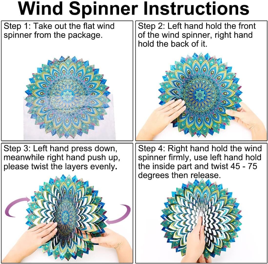 Peacock Wind Spinner,12.1in Green Bird Feather Style Spinner Hanging Ornaments,3D Kinetic Art Garden Sculptures,Sun Catcher Outdoor Metal Large Spinning Yard Decor,Big Craft Decorations for Garden