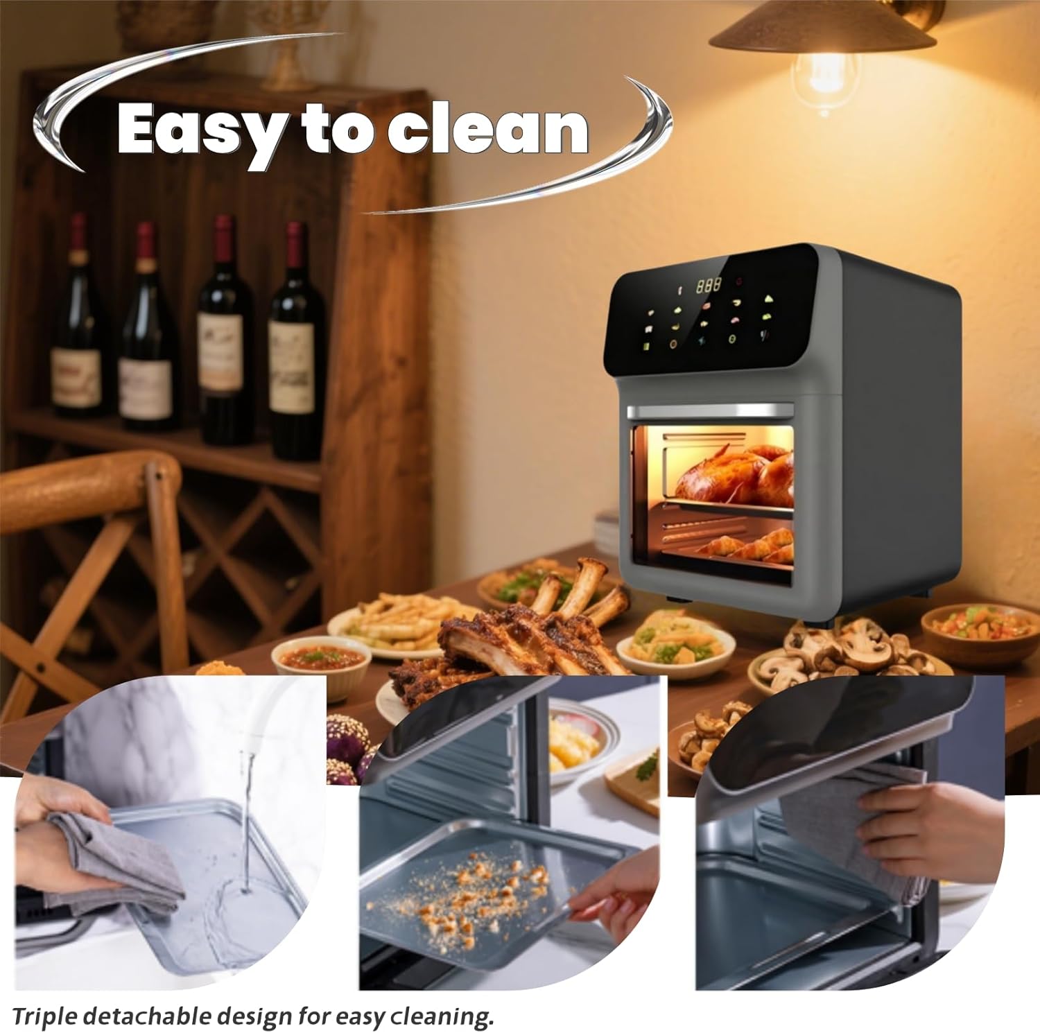 10L Large Capacity 3-in-1 Digital Air Fryer Oven Combo with Smart Touchscreen, 18 Presets & Multi-Layer Baking Pans - Stainless Steel Countertop Convection Oven for Pizza, Grilling, Toasting