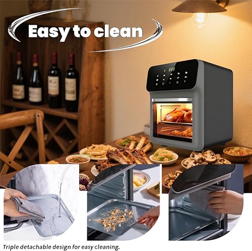 Miniatura 2 de Combo de horno freidora de aire digital 3 en 1 de gran capacidad de 10 litros con pantalla táctil inteligente, 18 preajustes y sartenes para hornear