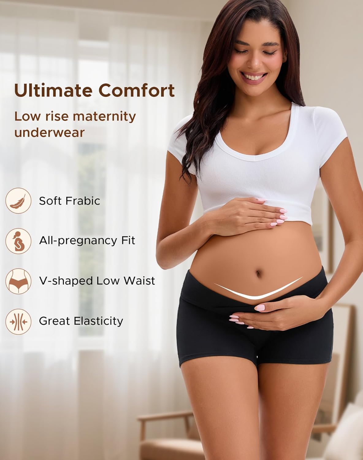 INNERSY Women's Maternity Underwear Cotton Under the Bump Pregnancy Postpartum Boyshorts Panties 4-Pack