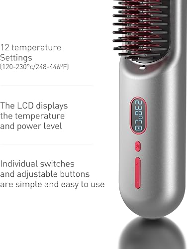 Miniatura 5 de MODESTY Cepillo alisador de pelo inalámbrico portátil, cepillo alisador portátil de iones negativos, batería de 60 minutos de largo, alisador de