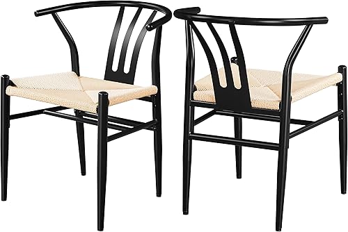 Miniatura 10 de Topeakmart Juego de 2 sillas de comedor de tejido de tejido moderno, marco de metal, silla de acento de tela, color madera