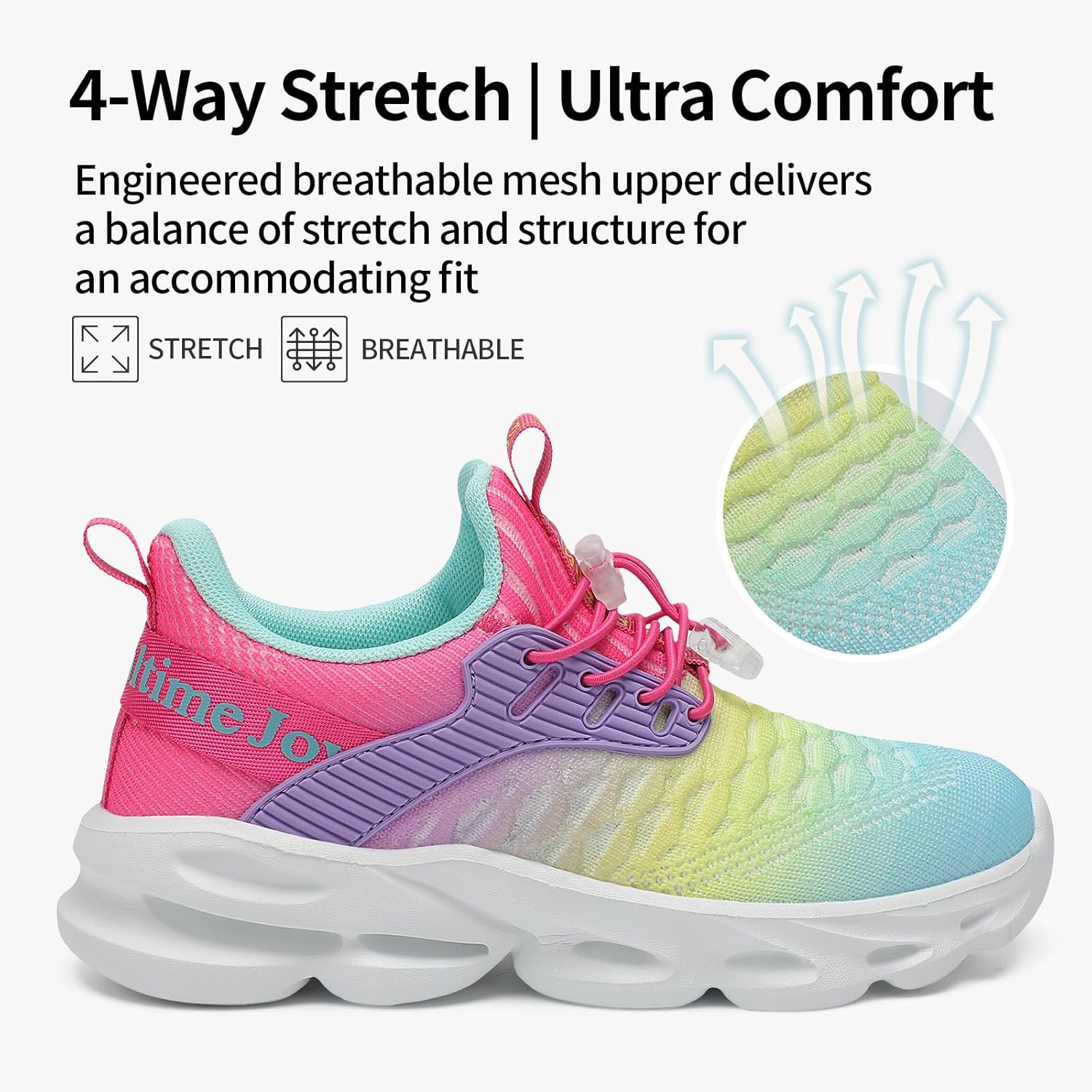 Girls Boys Sneakers Lightweight Breathable Kids Girls Boys Tennis Shoes Slip on with Bungee Lace Running Athletic Shoes for Little Kid/Big Kid/Toddler