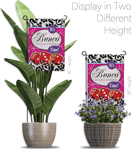 Miniatura 11 de Breeze Decor Juego de banderas de jardín con soporte de tiempo "It's Bunco Time", juegos de interés, dados nocturnos, póquer, bingo, pasatiempos,