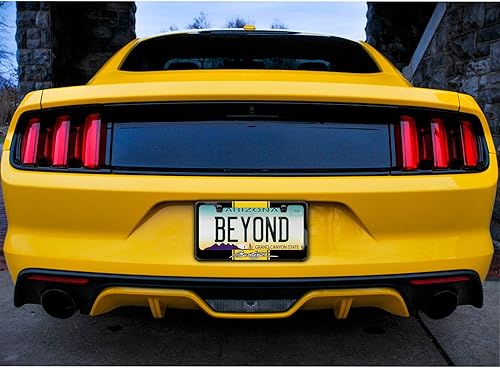 Miniatura 4 de Hecho para Ford Mustang Script Amarillo Racing Stripe Marco de matrícula de metal negro