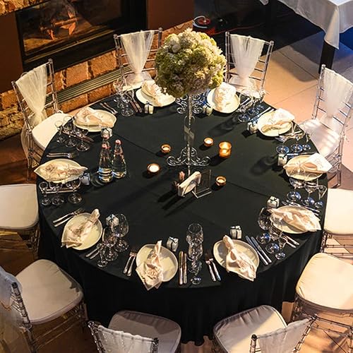 Miniatura 4 de Paquete de 10 manteles de mesa redondos negros, mantel redondo de 108 pulgadas, mantel redondo lavable de tela de poliéster, manteles de lino a