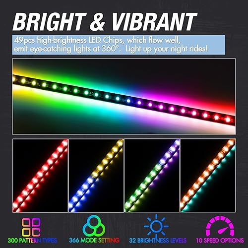 Miniatura 10 de 2 luces LED de 3 pies con bandera ahumada, luz de látigo RGB negra con luz LED con control remoto inalámbrico RF, luz de persecución UTV para ATV