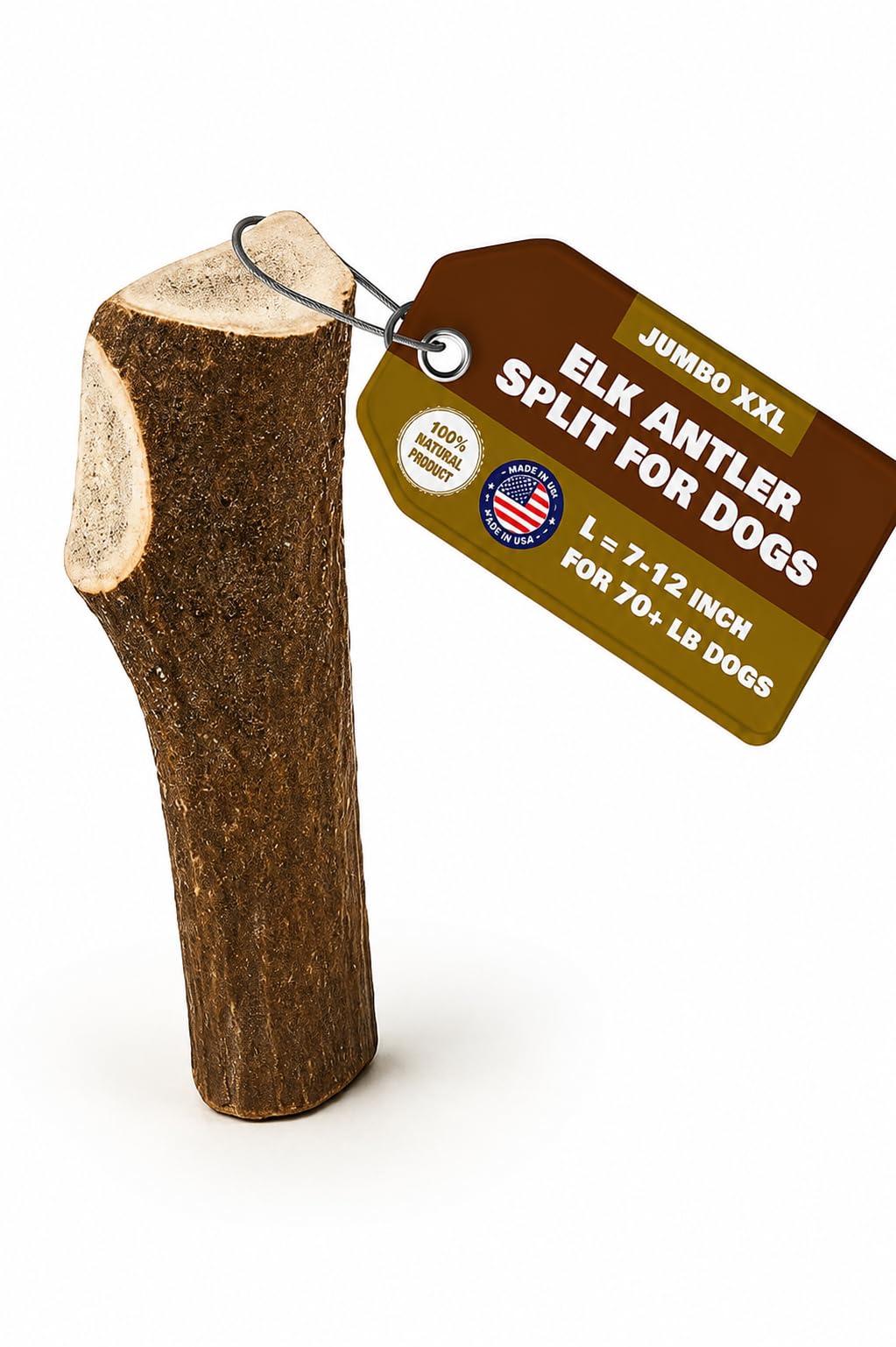 Jumbo Elk Antler Split para perros – Xxl L Natural Premium Grado A. Masticable de cuernos naturalmente derramado, seleccionado a mano y fabricado en los Estados Unidos. Sin