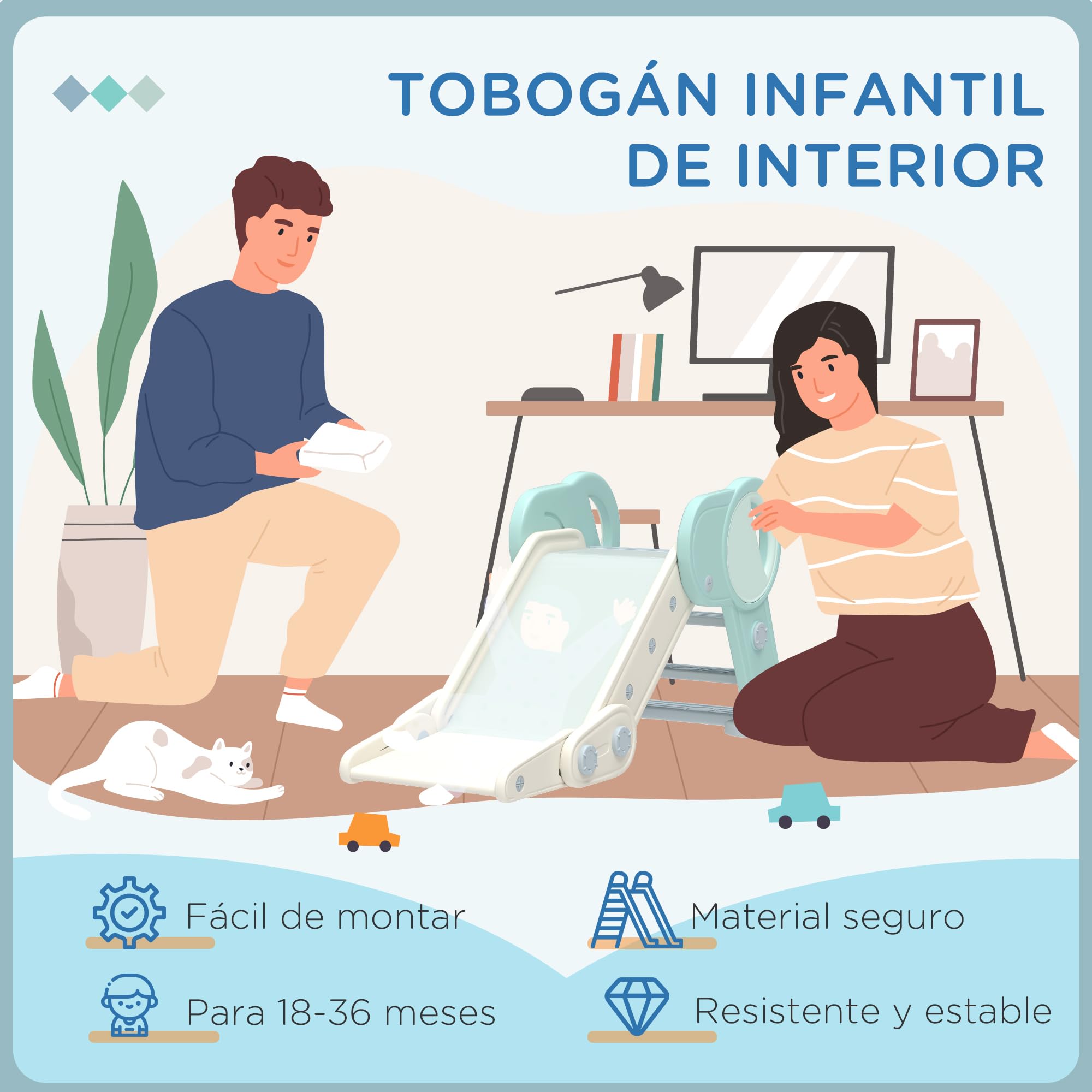 AIYAPLAY Tobogán para Niños Plegable Tobogán Infantil de 18-36 Meses con 3 Escaleras Antideslizantes para Interiores Carga 30 kg 120x53x53 cm Verde
