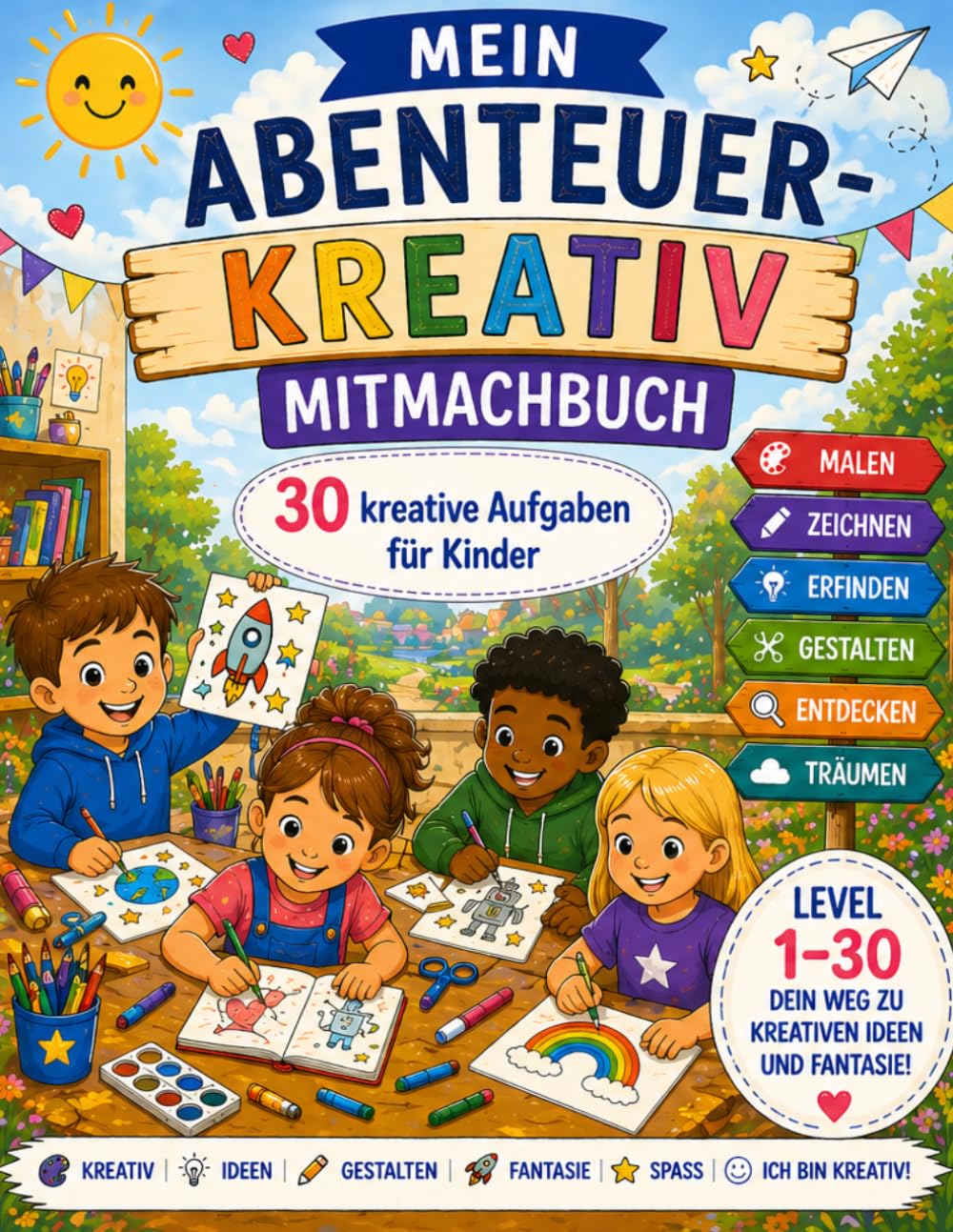 Mein Abenteuer-Kreativ-Mitmachbuch: 30 kreative Aufgaben für Kinder – Malen, Schreiben, Erfinden & Fantasie entdecken