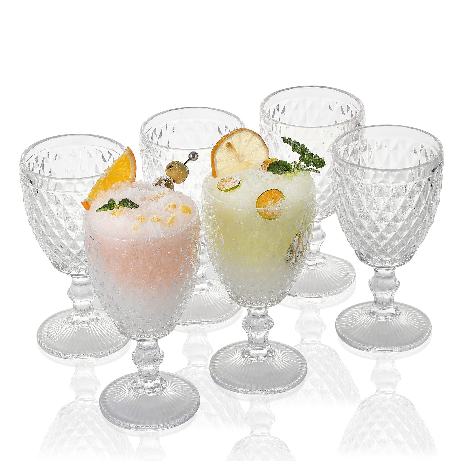 Argyle Collection Goblet Glasses 10 oz. set of 6 from 1500° C TABLETOP Crystal Clear Water Goblets Vintage Embossed with Diamond Pattern for Iced Tea Beverage for Party and Wedding