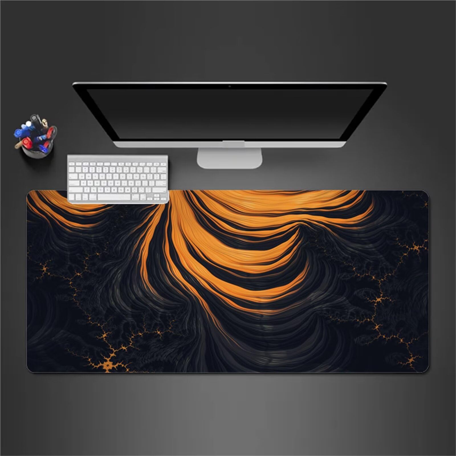 Alfombrilla Raton Gaming XXL 1200x600x2cm Alfombrilla de Ratón Grande Alfombrilla Gaming de Escritorio con Base Antideslizante para Gamers PC y Portátil (Naranja Abstracto)