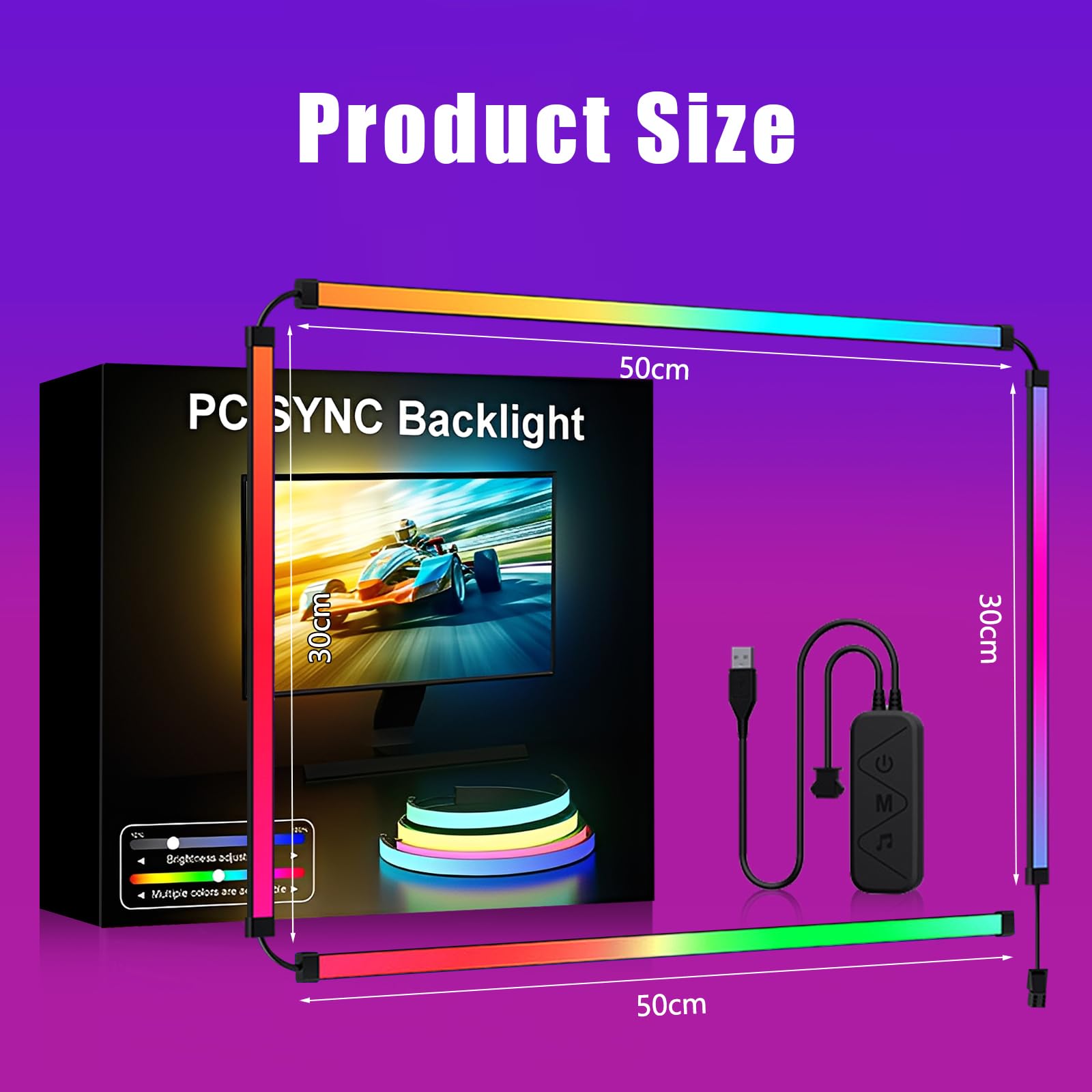 Retroilluminazione per Monitor PC da 27 Pollici, Striscia Luminosa a LED RGBIC Sincrona con Colore Dello Schermo e Musica per Giochi, Film, Ecc, Facile da Usare Senza Fotocamera (4 Striscia LED)