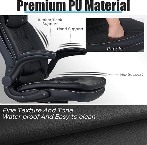 Miniatura 6 de Silla de oficina, silla de computadora con soporte lumbar, reposabrazos ajustable, silla de tareas, giratoria, de piel sintética, respaldo alto,