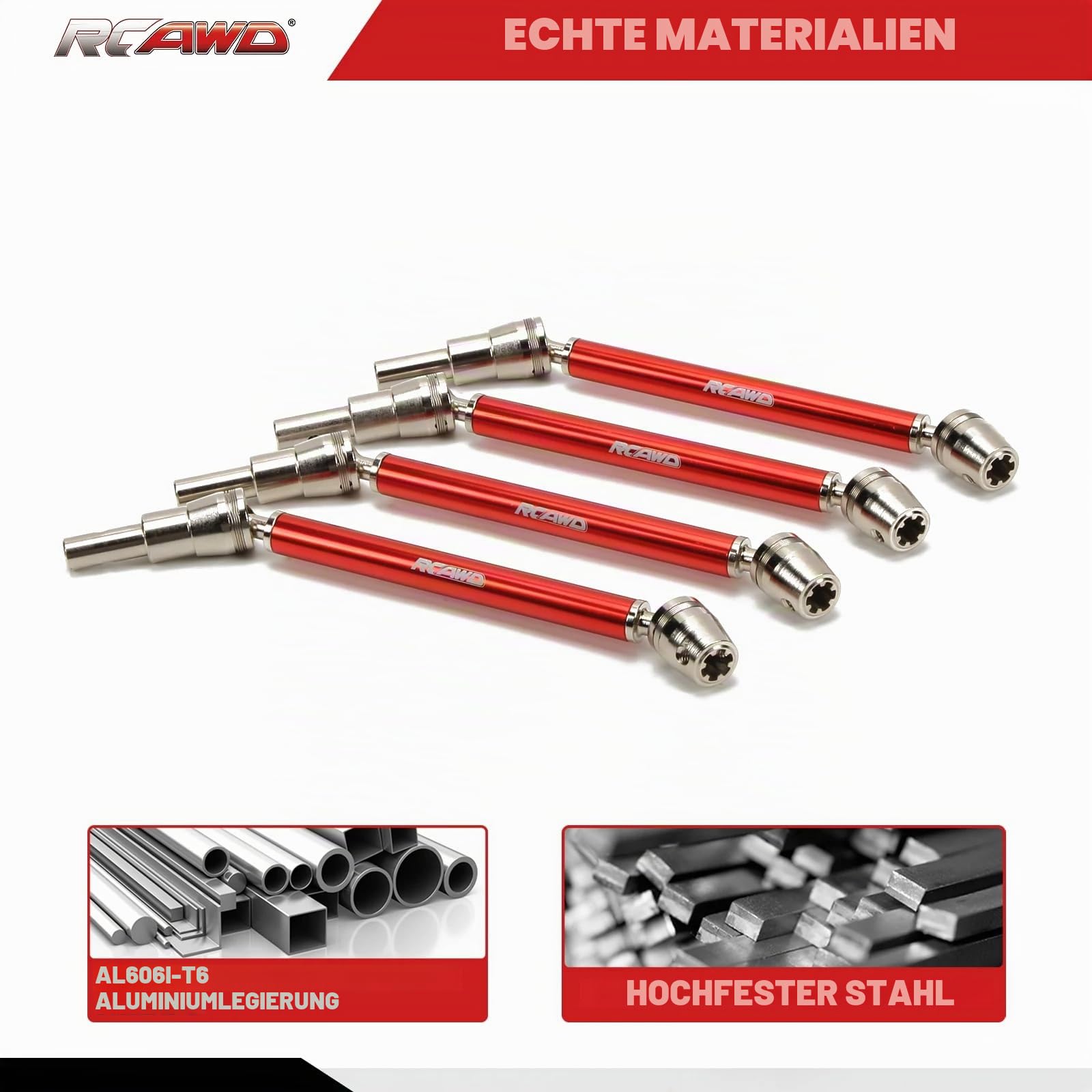 RCAWD Vorne/Hinten Schieber CVD Antriebswellensatz für 1/10 ARRMA 4s Outcast & Kraton V2 Upgrade-Teil 4-teiliges Set (rot)