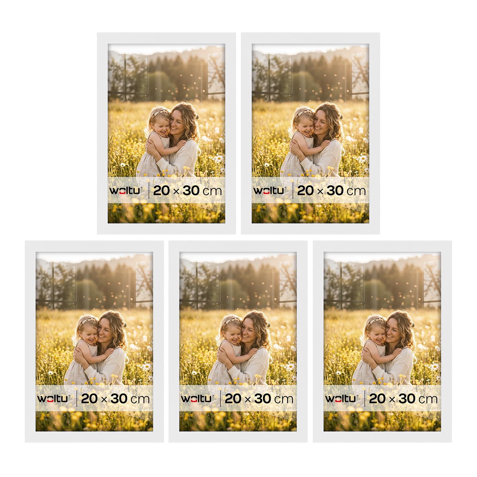 WOLTU Bilderrahmen 20x30, 5er set, MDF-Holz Fotorahmen mit Passepartout