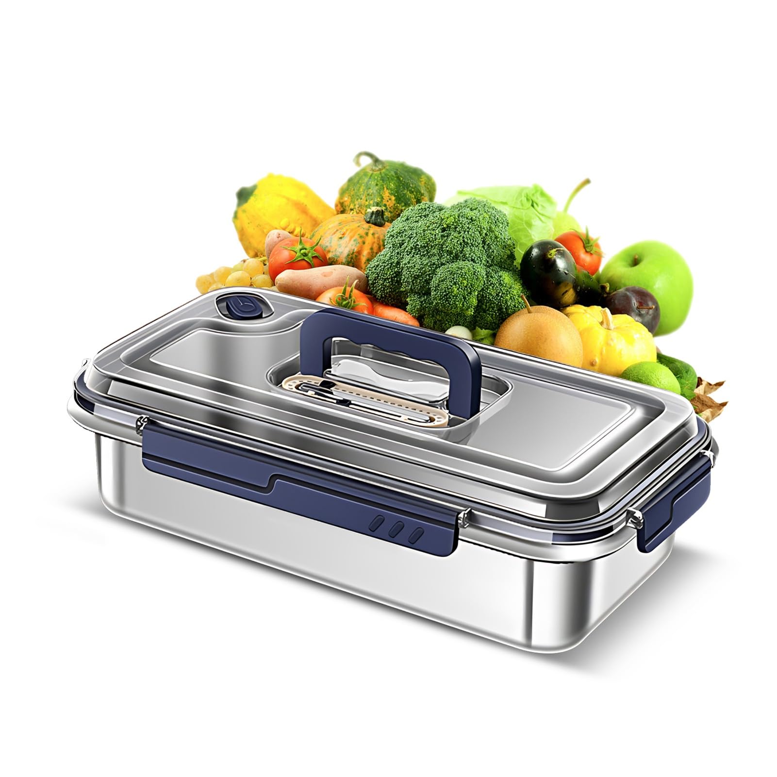 Kavolet Recipiente hermético de acero inoxidable de 5,6 l con tapa, hermético, a prueba de fugas, caja de almacenamiento de alimentos con indicador de fecha, anillo de sellado, mango oculto, apto para