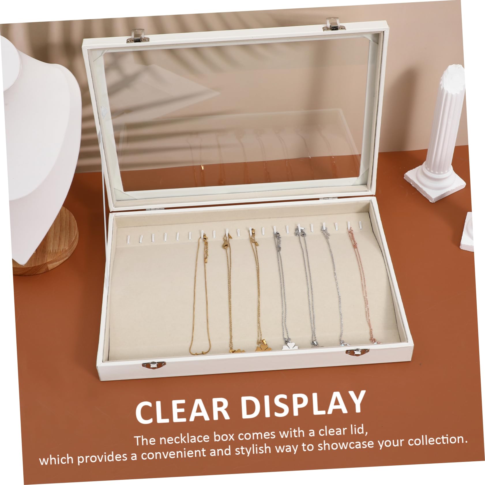 Healvian Caja De Almacenamiento Para Collares De Madera Tapa Transparente Organizador De Joyas Para Mujer Expositor De Collares Seguro Capacidad Grande y Diseño Elegante Adecuado Para Viajes y Diario