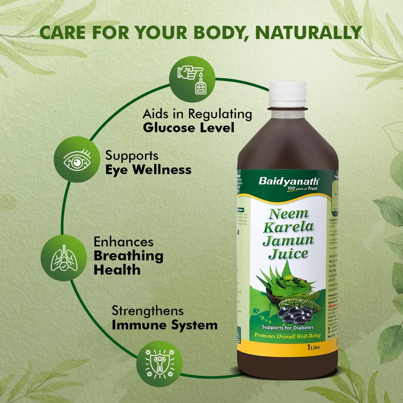 Baidyanath Ayurved Neem Karela Jamun Juice -1000ml | Natural Remedy for Blood Sugar Management & Reduces Bad Cholesterol | Best For Digestive Health, Diabetic Care, Skin Care & Natural Detox | No Added Sugar 4