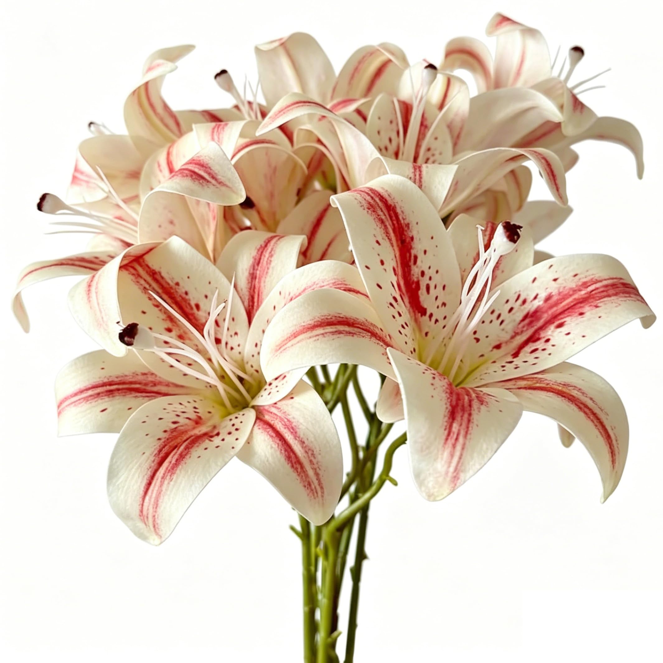 Ginwrek artificial lilies Lilies, 5 Artificial Realistic Dual-head Lily Blooms, Light, 19.69in Total Height, 5.12in Flower Head