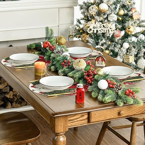 Miniatura 5 de Artoid Mode Juego de 6 manteles individuales redondos de Navidad con diseño de árboles de muñeco de nieve, copos de nieve, manteles individuales