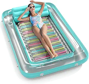 Inflatable Tanning Pool Lounger Float - Jasonwell 4 in 1 Sun Tan Tub Sunbathing Pool Lounge Raft Floatie Toys Water Filled Tanning Bed Mat Pad for Adult Blow Up Kiddie Pool Kids Ball Pit Pool (L)