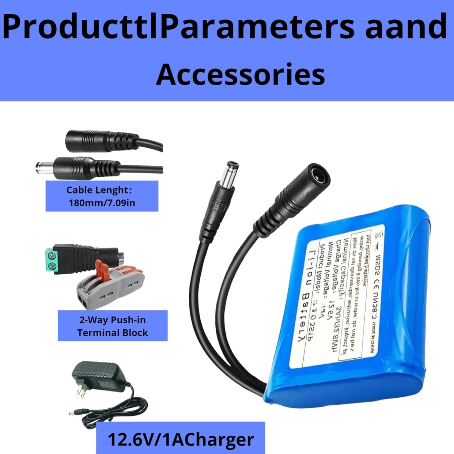 12V 3000mAh Rechargeable Lithium Battery with Charger, DC5521 Connector & Bare Leads - Long-Lasting Power for RC Cars, LED Strips, CCTV Cameras, DIY Projects, Portable DVD Players, Robots & More