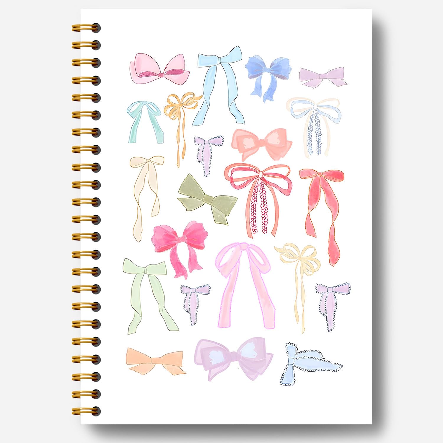 Guymn Colored Bows Notebook Journal - 5.5×8.3 Preppy Trendy Bow Ribbon Spiral Journal Notebook, Coquette Colorful Bow Notebook with 164 Pages, Gifts