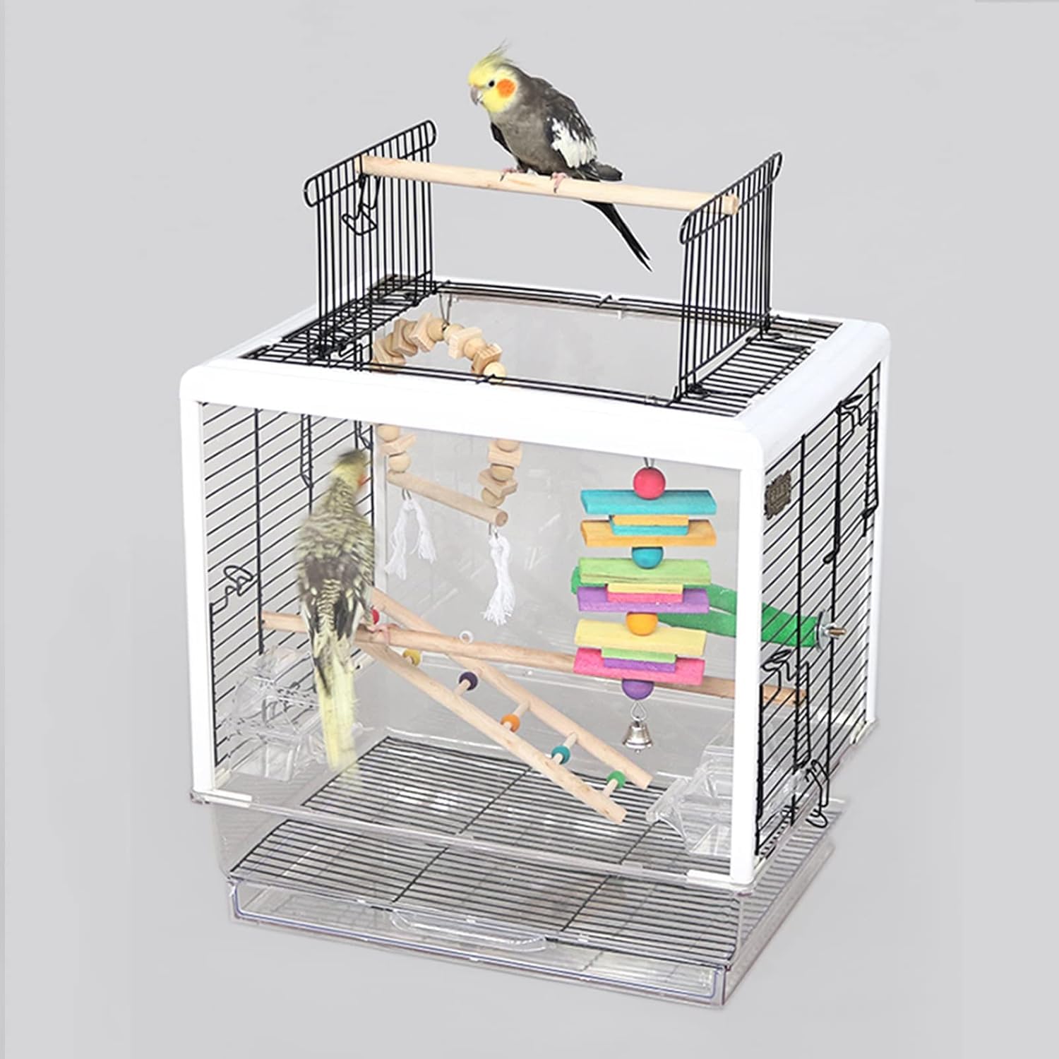 Jaula para Pájaros,Jaula Pájaros,Jaula de pájaros, Jaula for pájaros de Metal Resistente a la oxidación con Escalera en el Techo y Bandeja Inferior for cacatúas, periquitos, agapornis
